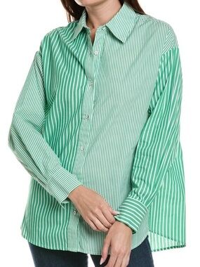 NWOT CABI green and white striped button down Dad shirt size medium new